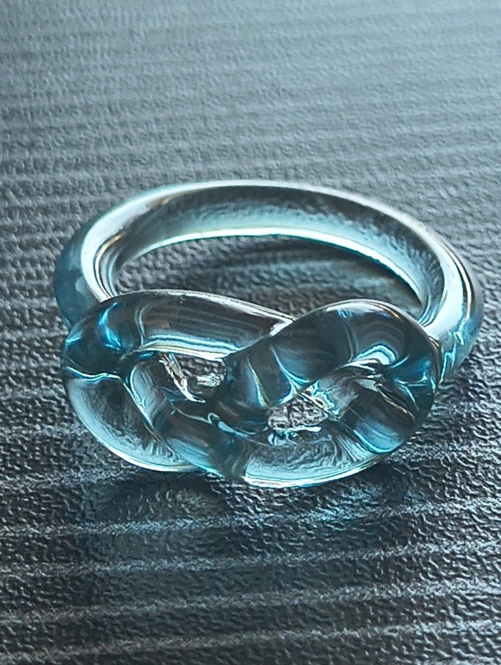 Blue Acrylic Knot Ring Size 7 Chunky Statement Lucite Style Transparent